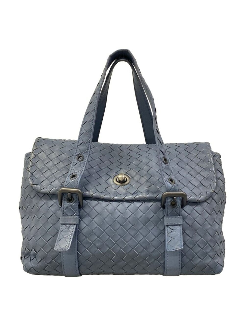 Bottega Veneta Handbag Intrecciato Blue Gray Leather